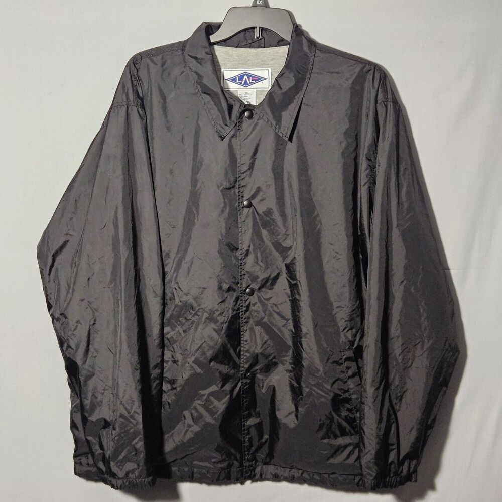 LAL Coach Jacket Mens 3XL Black Snap Front Lined Windbreaker Jacket 8975069